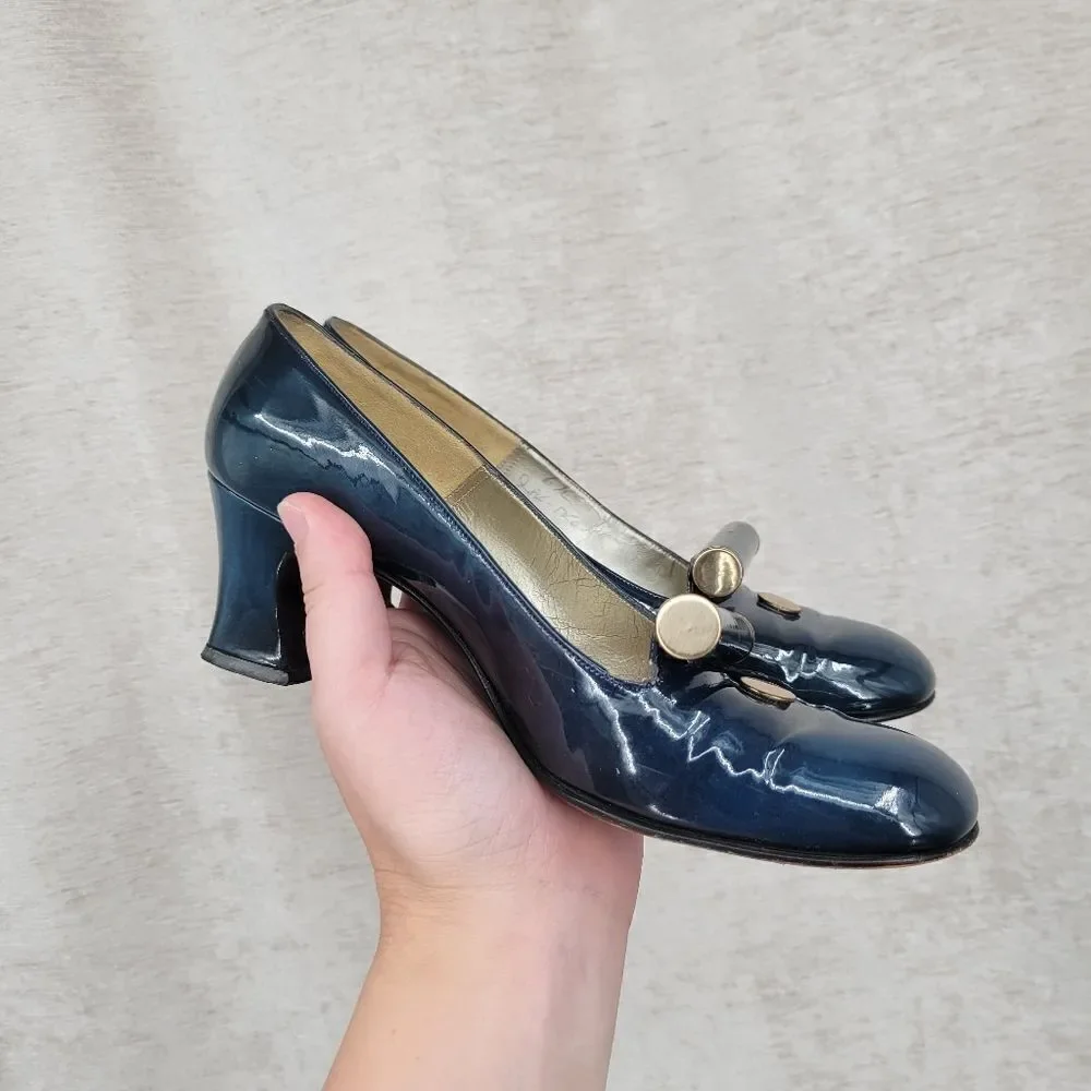 Julianelli Vintage Dark Teal Pumps Capital Avant Garde Style Glam Kitten Heels